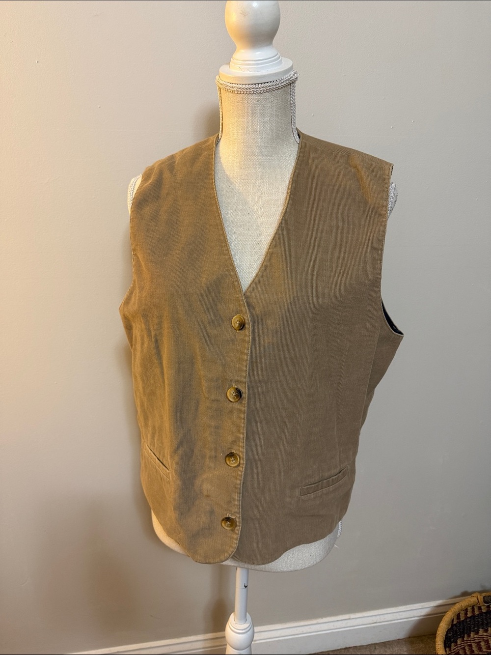 Lands' End Women's Brown Corduroy Button Vest